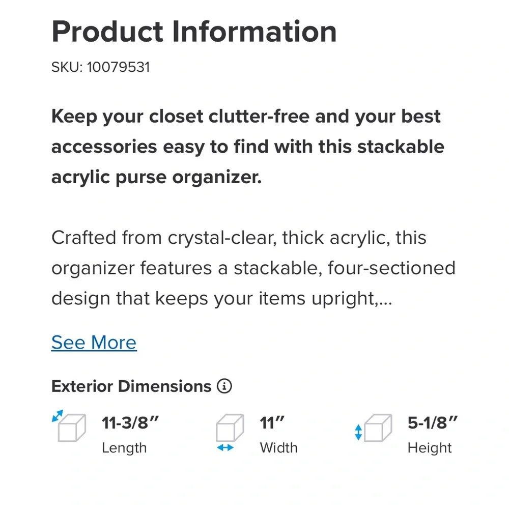 The Container Store Clear Acrylic Handbag Storage File